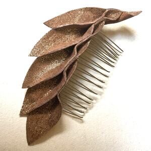 Artisan Handmade Brownish metallic color Leather Petal Hair Comb